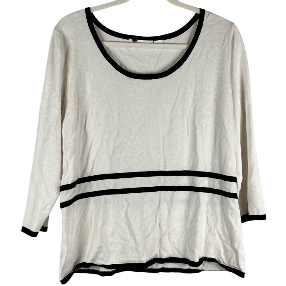Cato White Sweater Black Outline 3/4 Sleeve XL Top